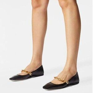 miss left Women Comfy Golden Chain Strap Mary Janes Slip On Closed Square Toe